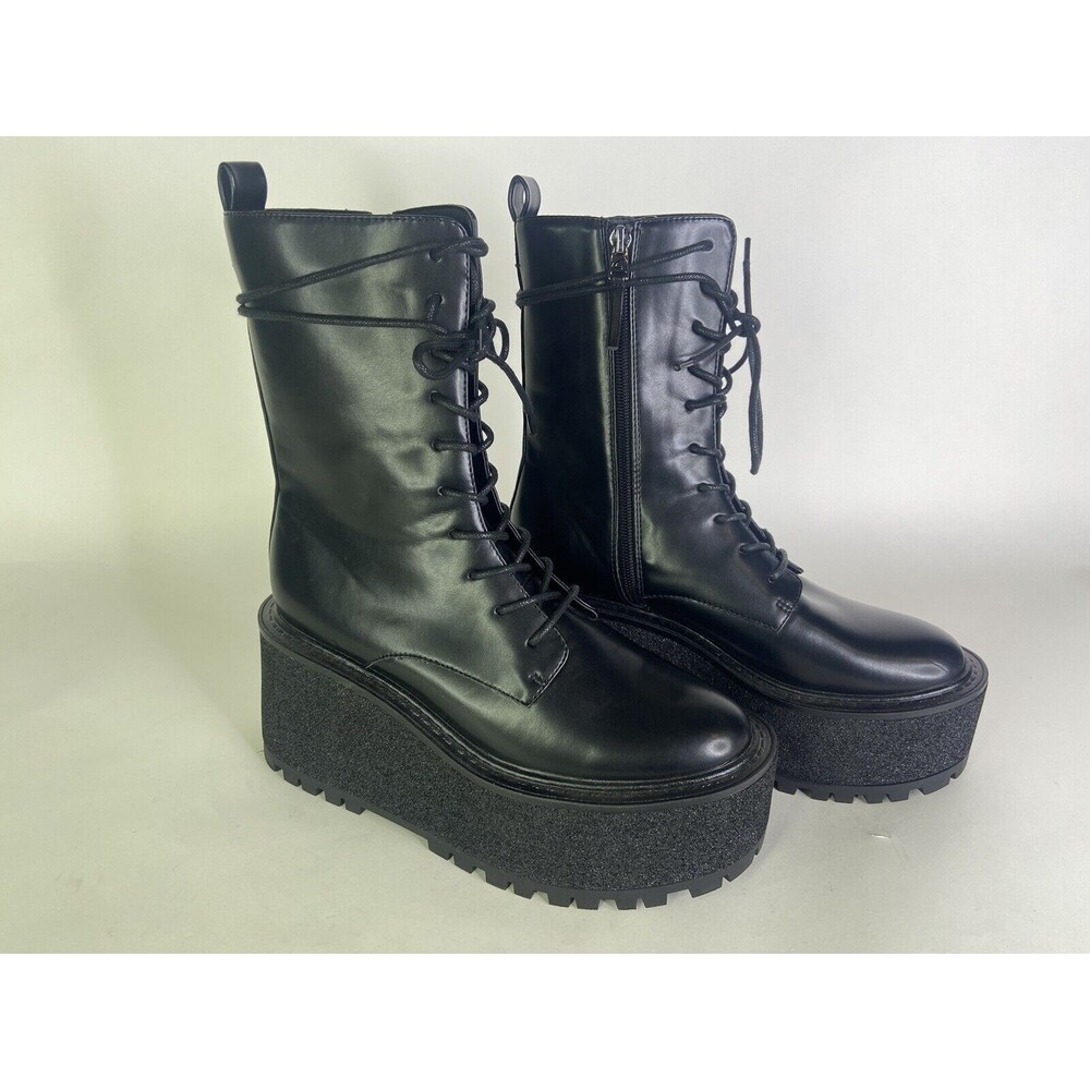 Circus NY by Sam Edelman Slater Black Faux Leather Combat Lace Up Boots Size 8 - Picture 6 of 16